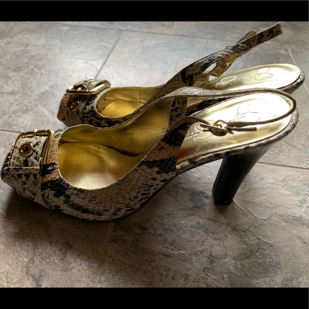 Jessica Simpson sling back snake print heels